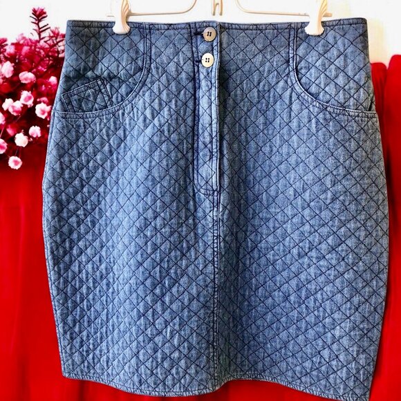Perry Ellis Vintage 80's Blue Denim Skirt QUILTED - Picture 1 of 15